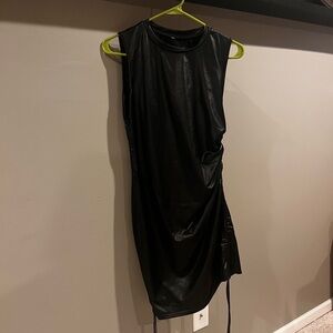 Black leather bodycon dress